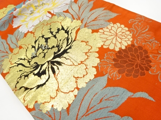 アンティーク　牡丹・菊模様織り出し名古屋帯(材料)